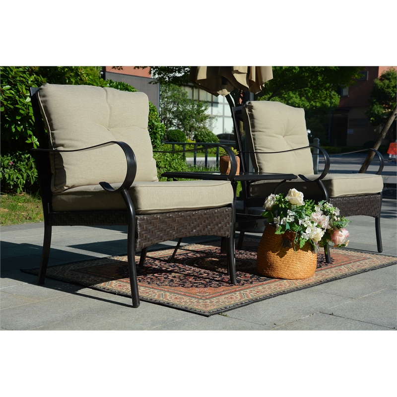 Direct Wicker Patio Furniture Seating Sets 2 Chairs with Square Table in Black