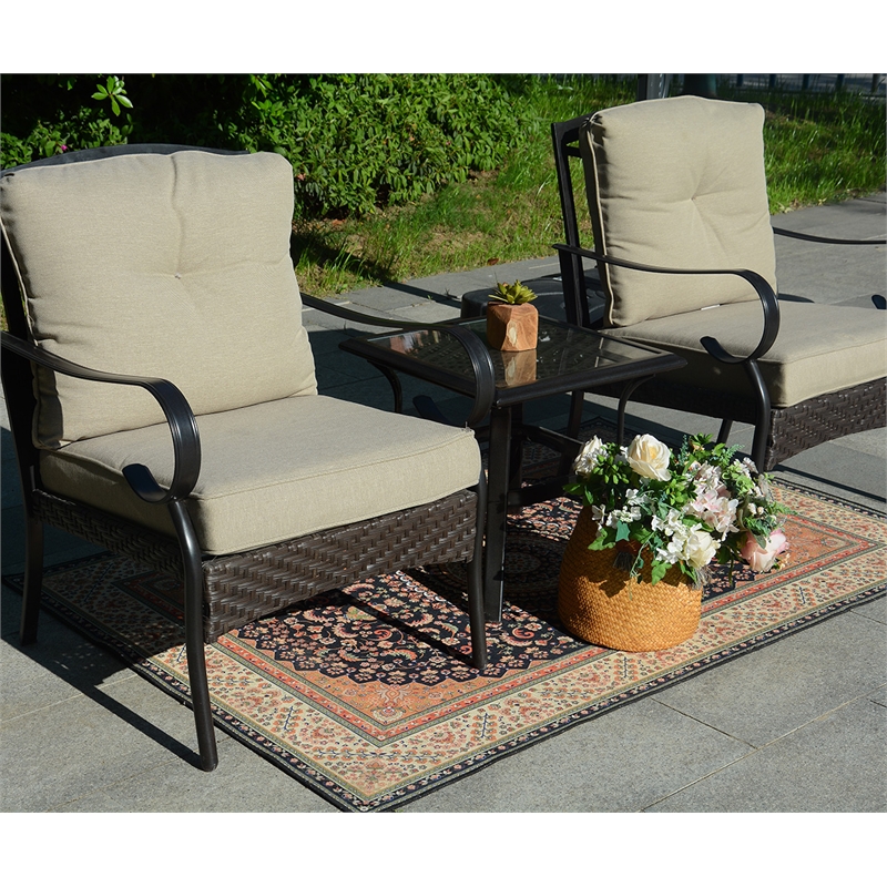 Direct Wicker Patio Furniture Seating Sets 2 Chairs with Square Table in Black