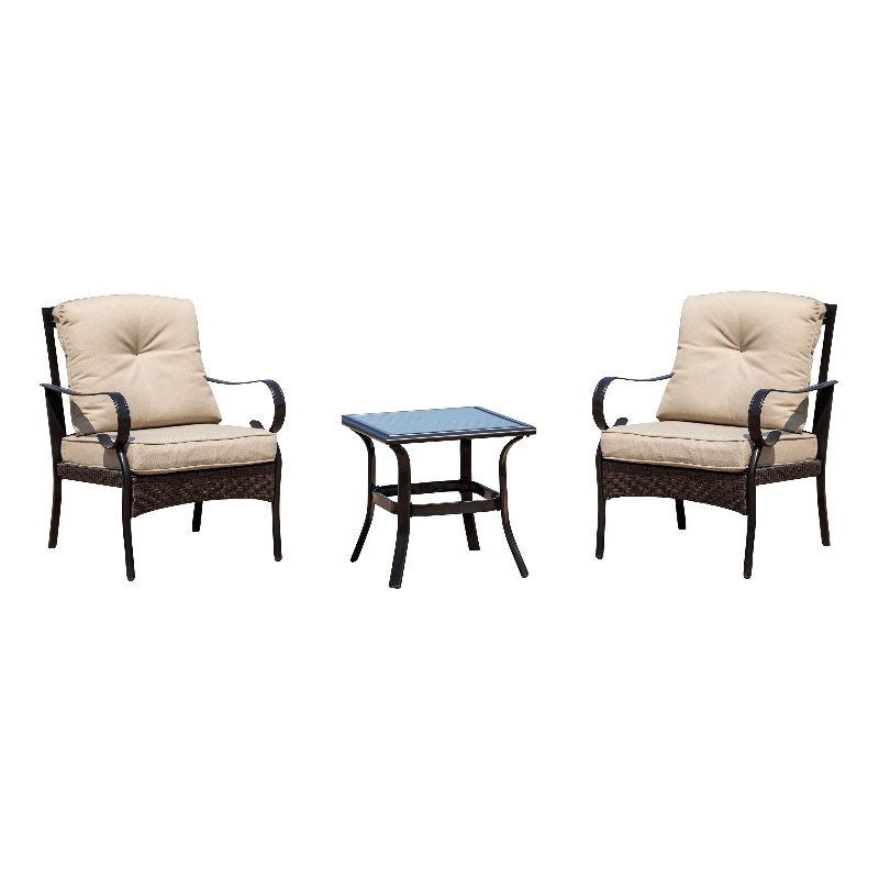 Direct Wicker Patio Furniture Seating Sets 2 Chairs with Square Table in Black