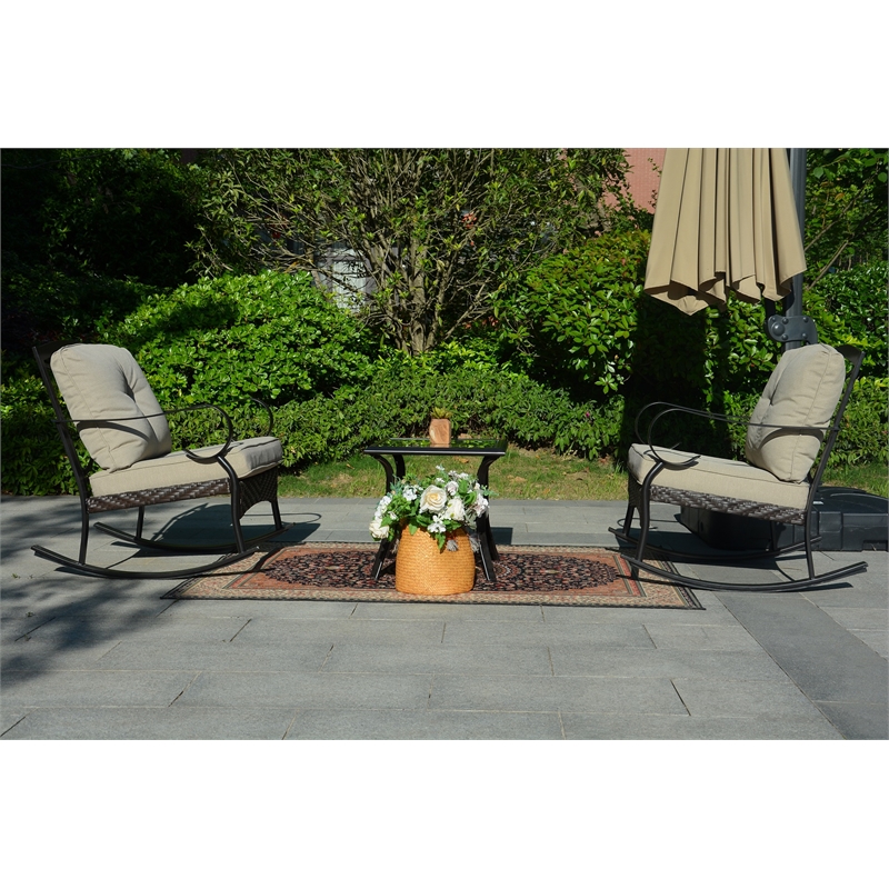 Direct Wicker Patio Furniture Sets 2 Rocking Chairs with Square Table in Black
