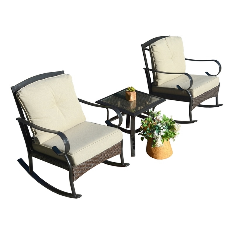 Direct Wicker Patio Furniture Sets 2 Rocking Chairs with Square Table in Black