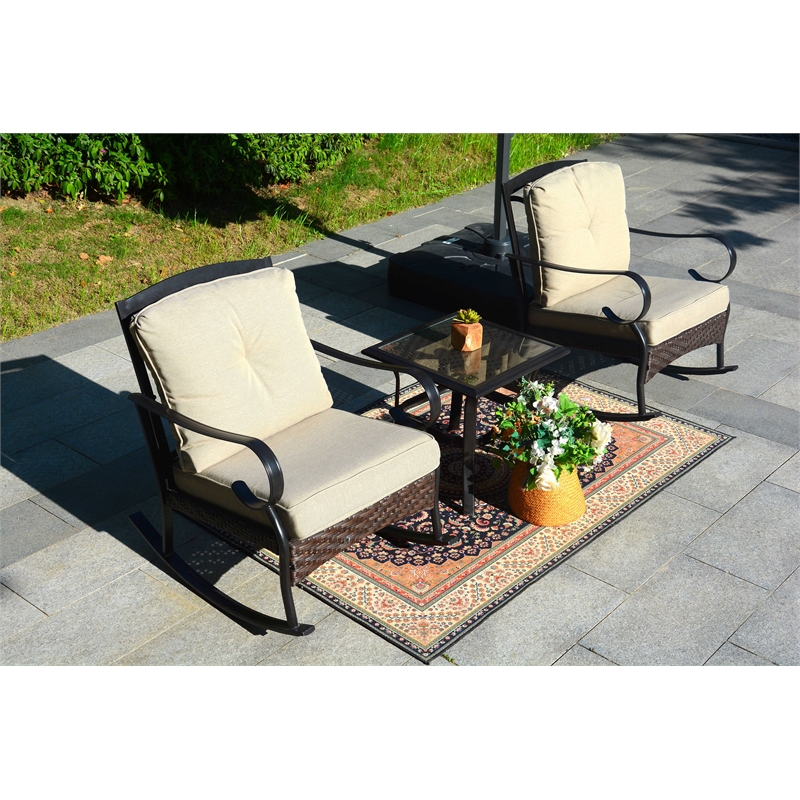 Direct Wicker Patio Furniture Sets 2 Rocking Chairs with Square Table in Black