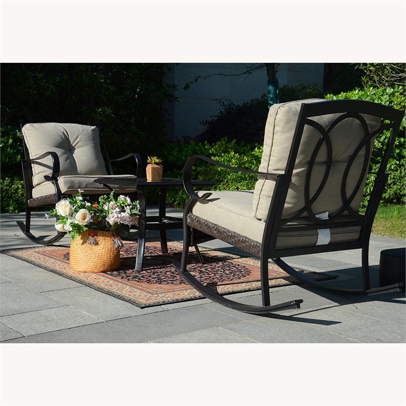 Direct Wicker Patio Furniture Sets 2 Rocking Chairs with Square Table in Black