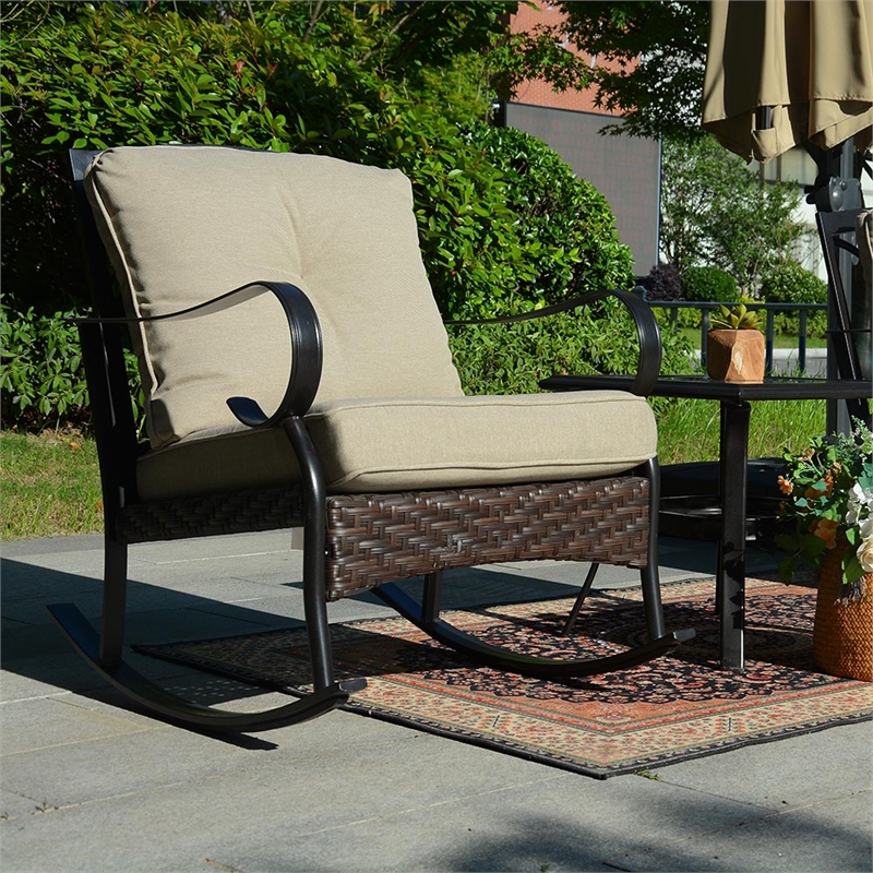 Direct Wicker Patio Furniture Sets 2 Rocking Chairs with Square Table in Black