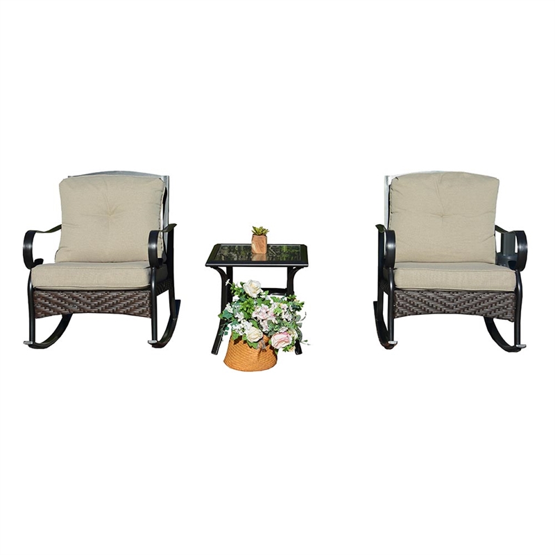 Direct Wicker Patio Furniture Sets 2 Rocking Chairs with Square Table in Black