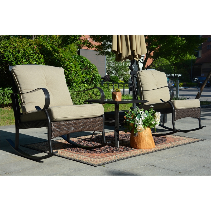 Direct Wicker Patio Furniture Sets 2 Rocking Chairs with Square Table in Black