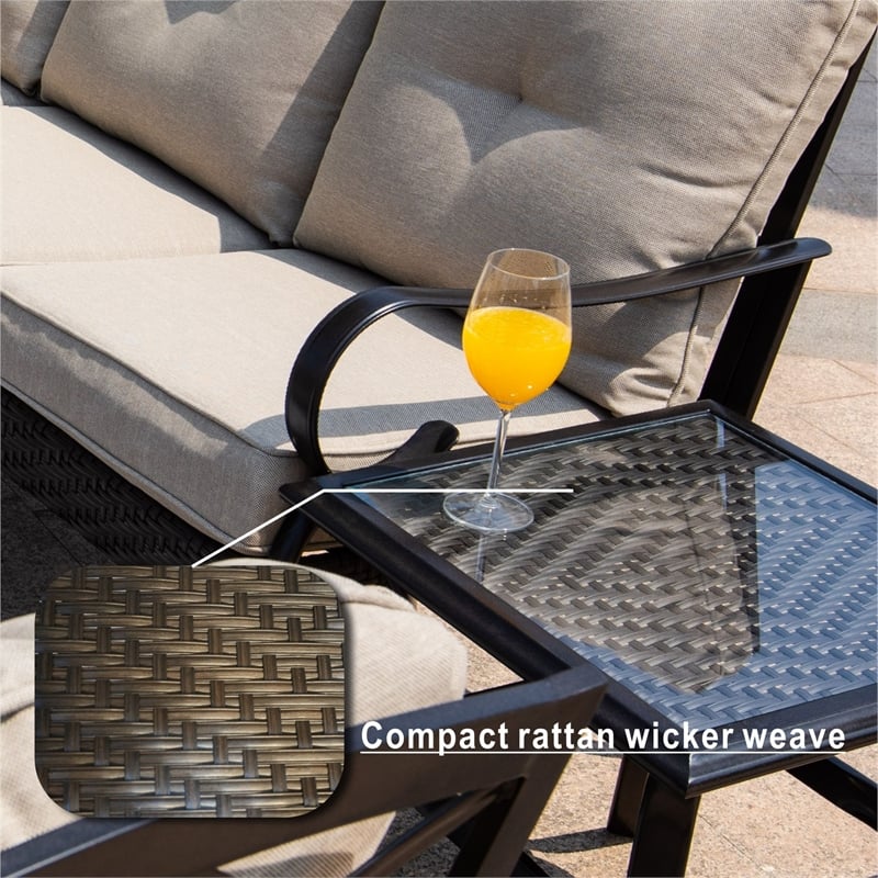 Direct Wicker Patio Garden Iron Seating Set 3 with Beige Cushions
