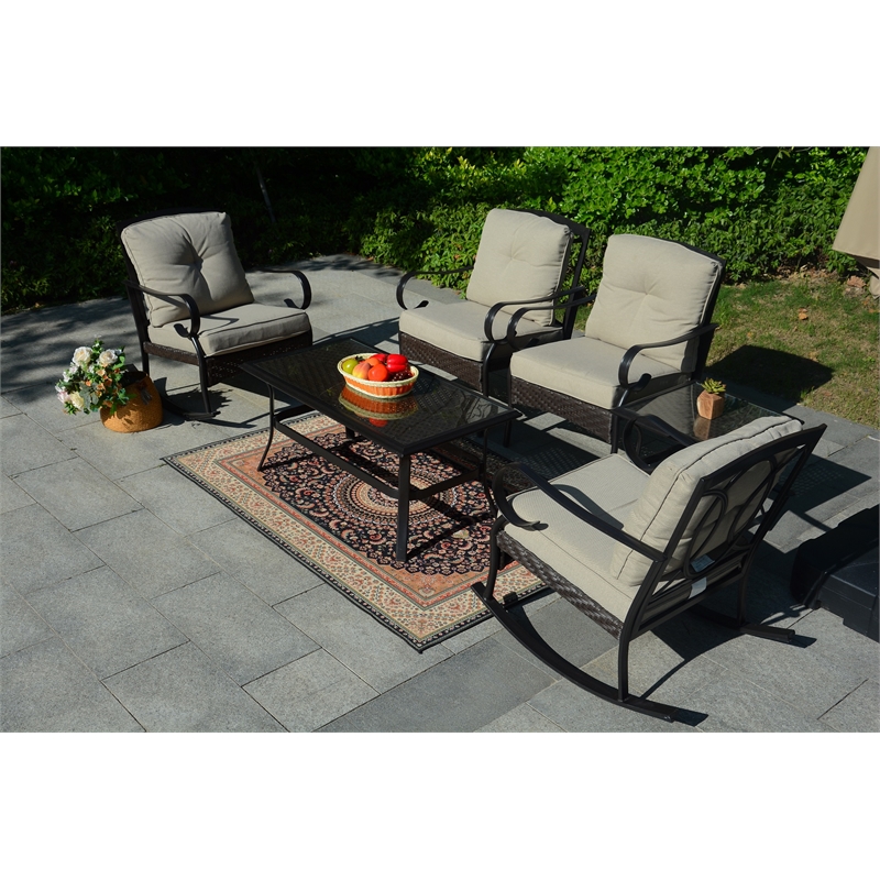 Direct Wicker Patio Garden Metal Seating Set 4 with Beige Cushions