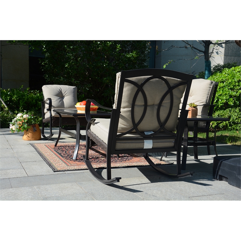 Direct Wicker Patio Garden Metal Seating Set 4 with Beige Cushions