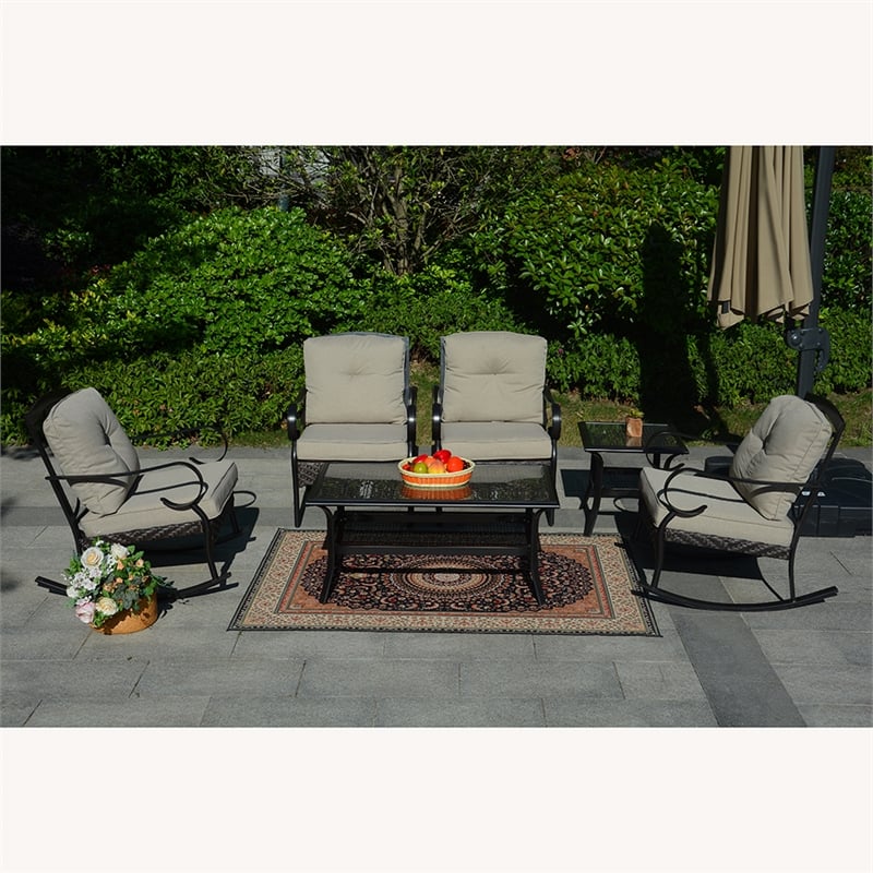 Direct Wicker Patio Garden Metal Seating Set 4 with Beige Cushions