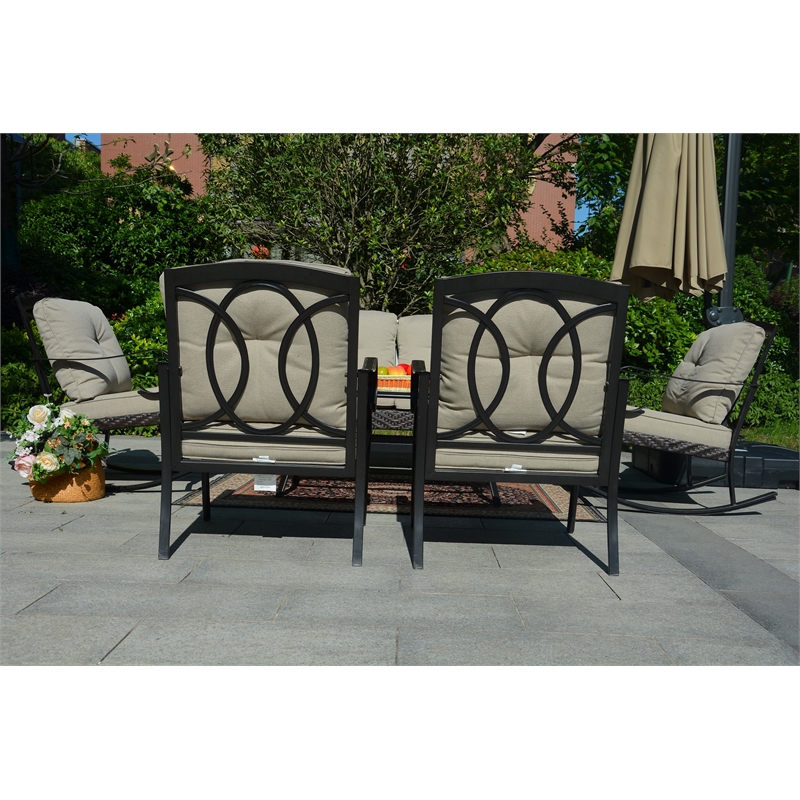 Direct Wicker Patio Garden Iron Seating Set 5 with Beige Cushions