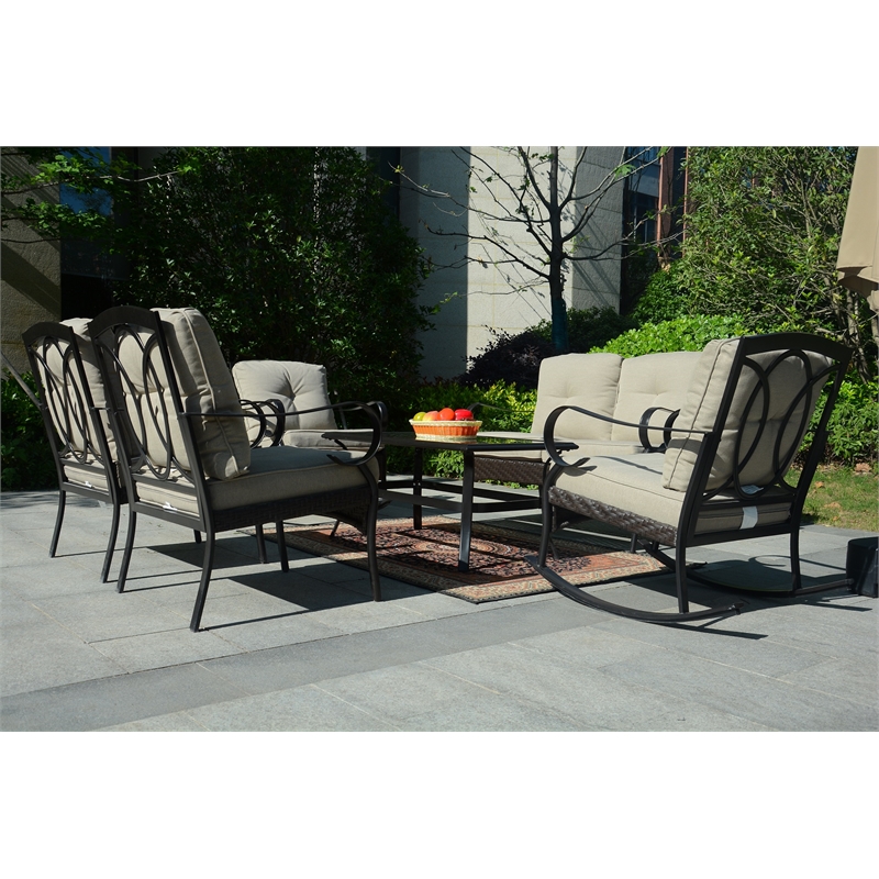 Direct Wicker Patio Garden Iron Seating Set 5 with Beige Cushions