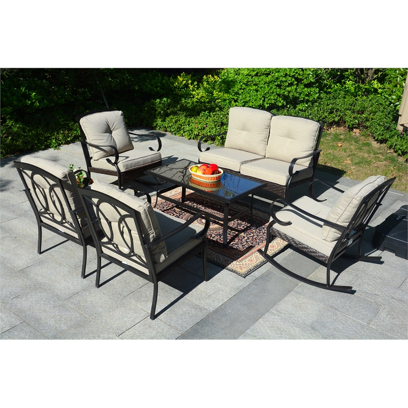 Direct Wicker Patio Garden Iron Seating Set 5 with Beige Cushions