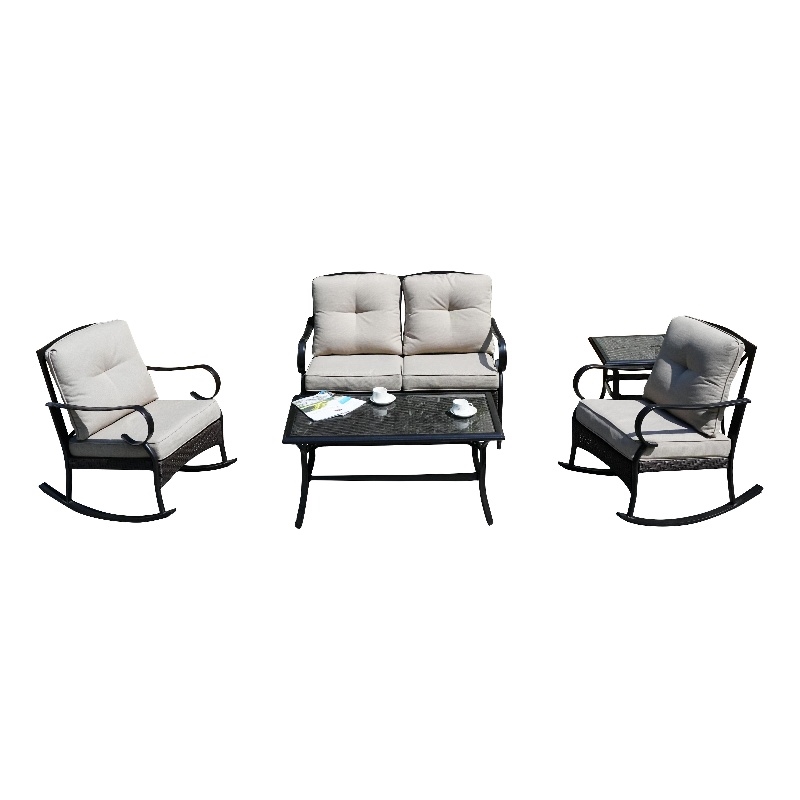 Direct Wicker 5-Piece Modern Rattan & Metal Outdoor Sofa Set in Black