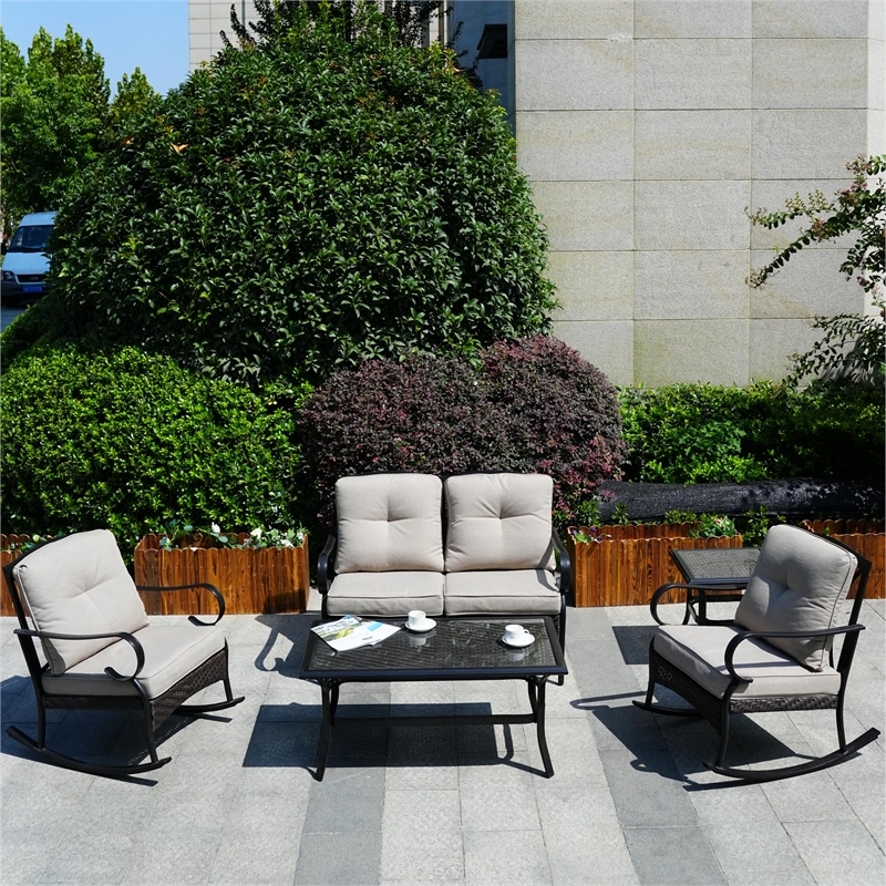 Direct Wicker 5-Piece Modern Rattan & Metal Outdoor Sofa Set in Black