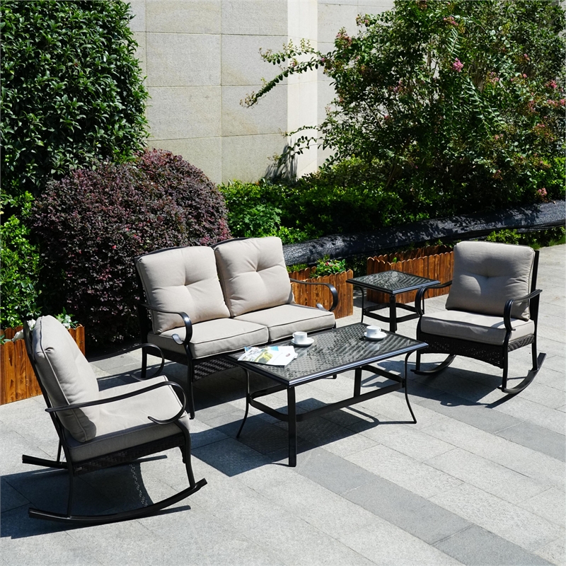 Direct Wicker 5-Piece Modern Rattan & Metal Outdoor Sofa Set in Black