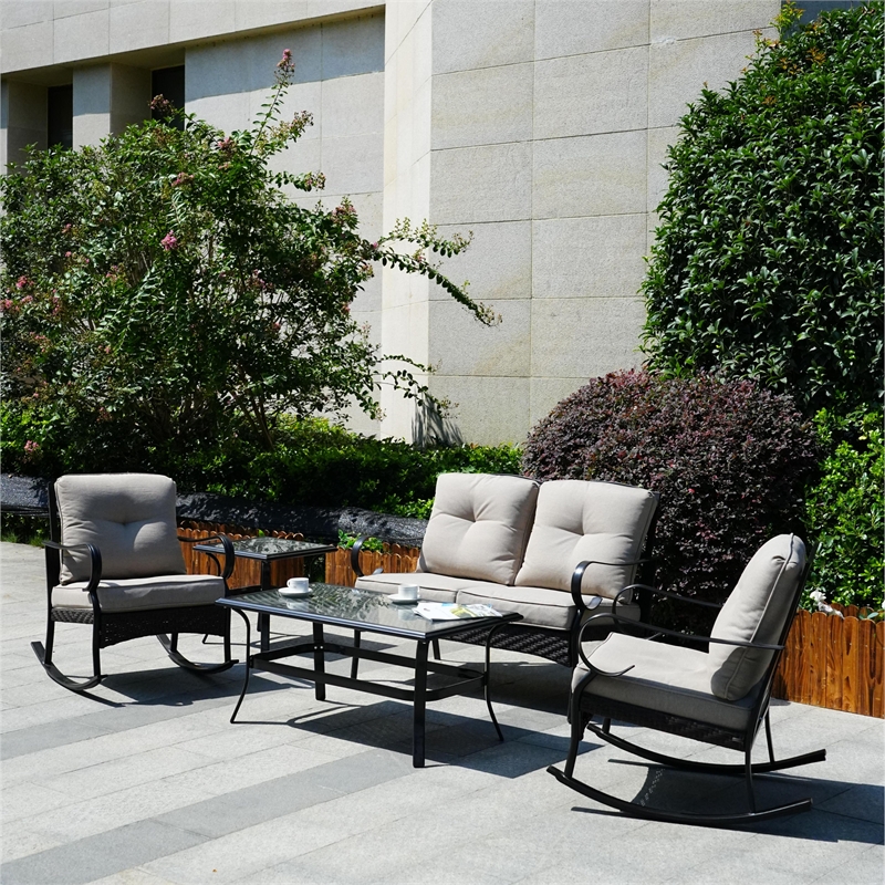 Direct Wicker 5-Piece Modern Rattan & Metal Outdoor Sofa Set in Black