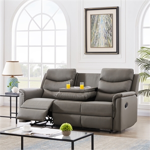 2-piece manual living room gray leather recliner 3-seat sofa