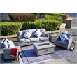 5-Pieces Gray Rattan Patio Sofa Set with Fire Pit Table and Beige Cushions