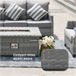 5-Pieces Gray Rattan Patio Sofa Set with Fire Pit Table and Beige Cushions