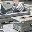 5-Pieces Gray Rattan Patio Sofa Set with Fire Pit Table and Beige Cushions