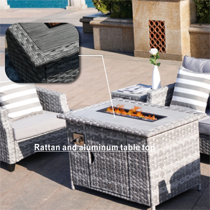 5-Pieces Outdoor Contemporary Gray Rattan Sofa Set with Gray Cushions