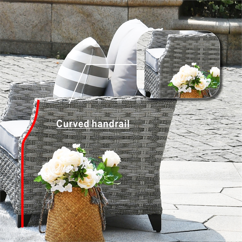 5-Pieces Outdoor Contemporary Gray Rattan Sofa Set with Gray Cushions