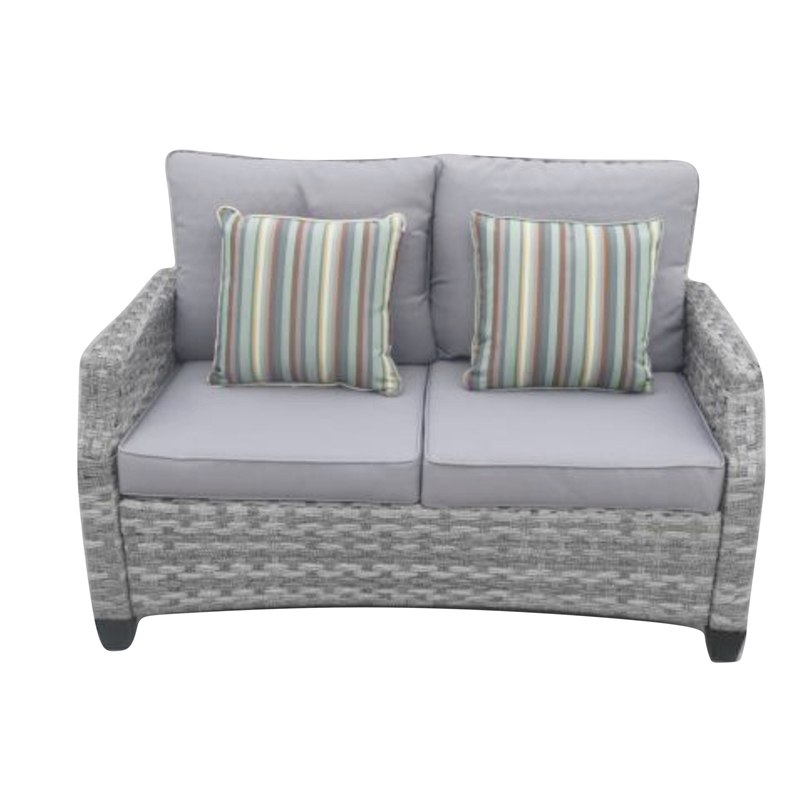 5-Pieces Gray Rattan Patio Sofa Set with Fire Pit Table and Cushions