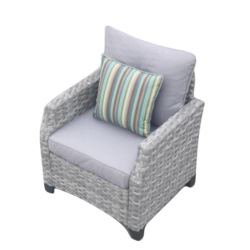 5-Pieces Gray Rattan Patio Sofa Set with Fire Pit Table and Cushions