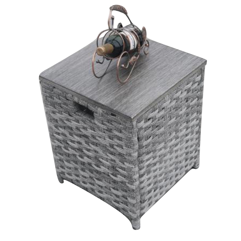 5-Pieces Gray Rattan Patio Sofa Set with Fire Pit Table and Cushions