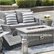 5-Pieces Gray Rattan Patio Sofa Set with Fire Pit Table and Cushions