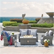 5-Pieces Gray Rattan Patio Sofa Set with Fire Pit Table and Cushions