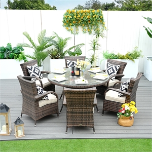 Direct Wicker Patio Atina 7 Pieces Rattan Outdoor Dining Sets in Brown
