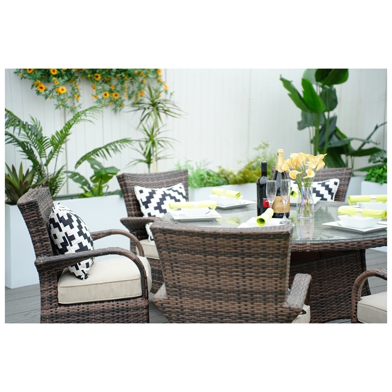 Direct Wicker Patio Atina 7 Pieces Rattan Outdoor Dining Sets in Brown