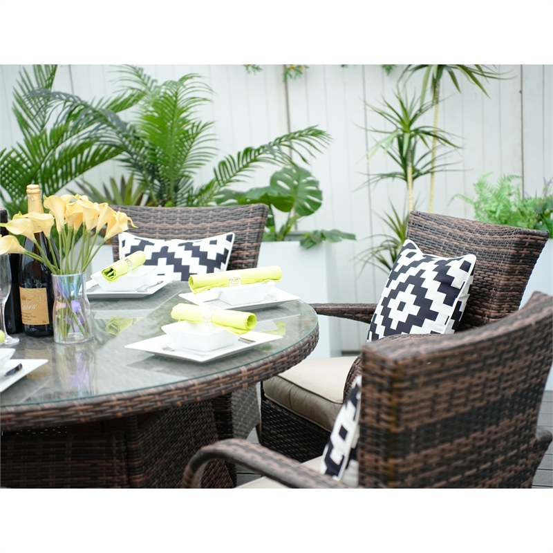 Direct Wicker Patio Atina 7 Pieces Rattan Outdoor Dining Sets in Brown