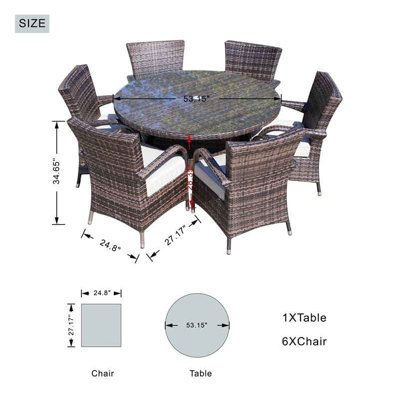 Direct Wicker Patio Atina 7 Pieces Rattan Outdoor Dining Sets in Brown