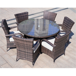 direct wicker attina 7-piece brown wicker dining set with beige cushions