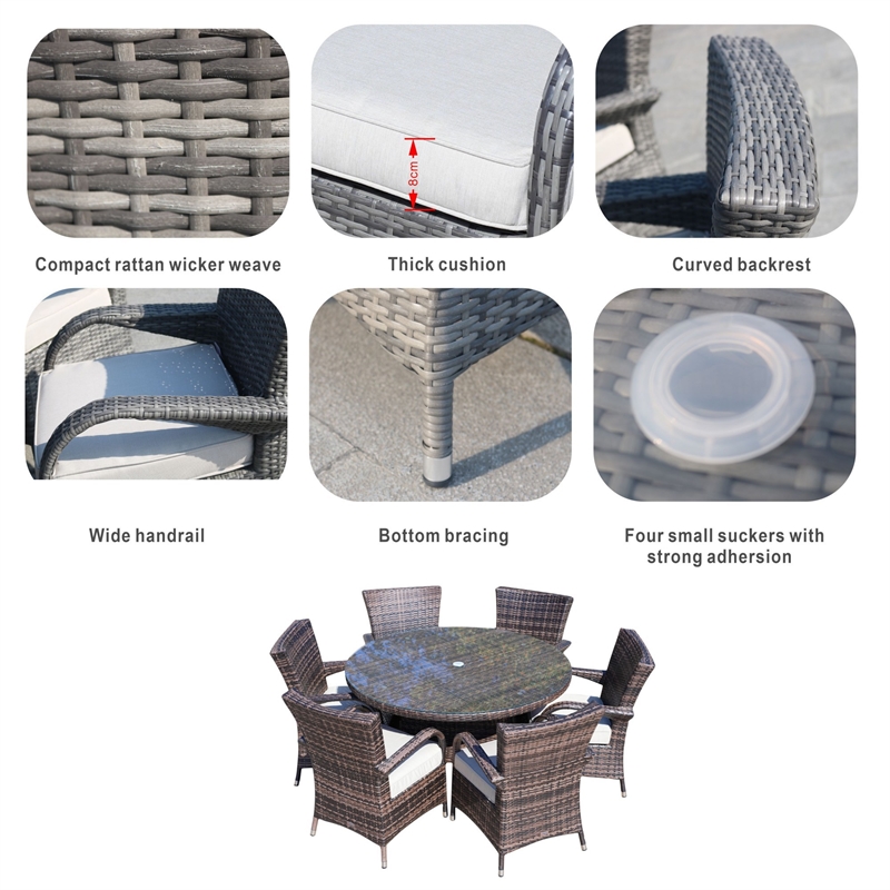 Direct Wicker Patio Atina 7 Pieces Rattan Outdoor Dining Sets in Brown