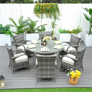 Direct Wicker Patio Outdoor Dining Sets 1 Table with 6PCS Chairs in Gray