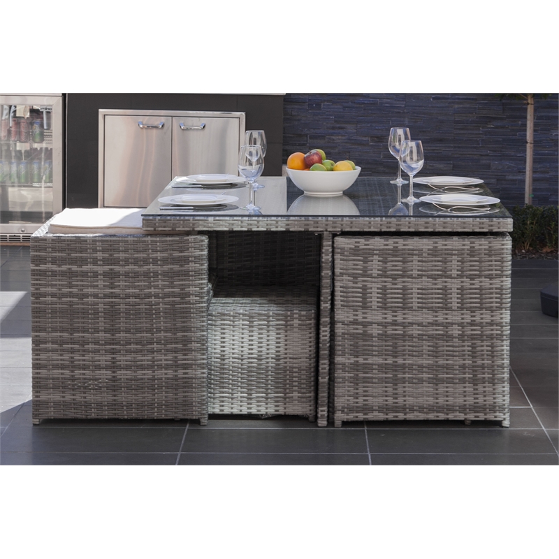 Square 8-Person Brown Aluminum Outdoor Dining Set with 4 Chairs And 2 Ottomans