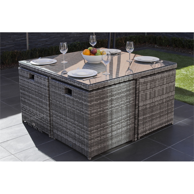 Square 8-Person Brown Aluminum Outdoor Dining Set with 4 Chairs And 2 Ottomans