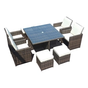 Square 8-Person Brown Aluminum Outdoor Dining Set with 4 Chairs And 2 Ottomans