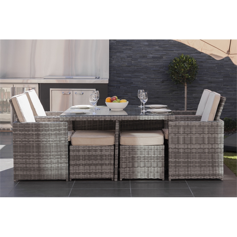 Patio 9-Pieces Gray Aluminum Outdoor Dining Set With Cushion