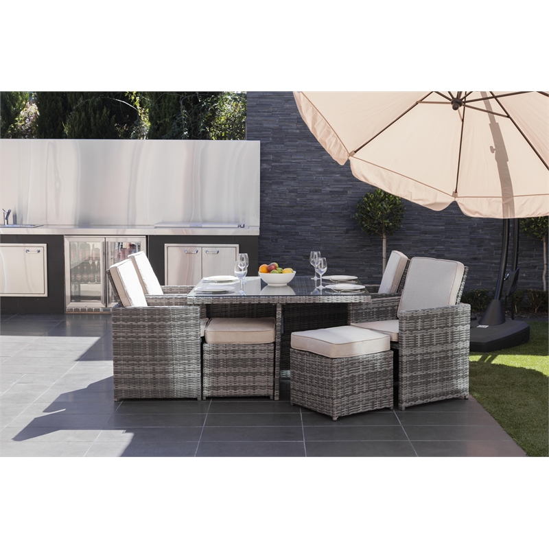 Patio 9-Pieces Gray Aluminum Outdoor Dining Set With Cushion