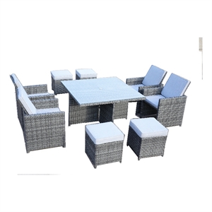 Patio 9-Pieces Gray Aluminum Outdoor Dining Set With Cushion