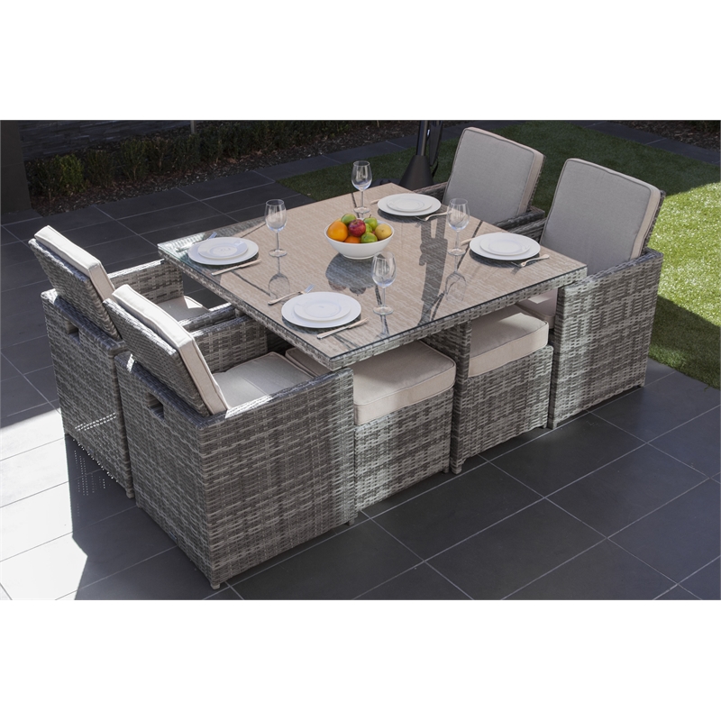 Patio 9-Pieces Gray Aluminum Outdoor Dining Set With Cushion