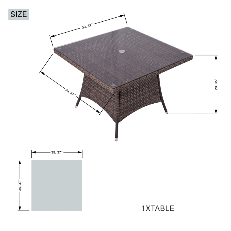 Patio 5-Pieces Brown Aluminum Outdoor Wicker Square Dining Table Set