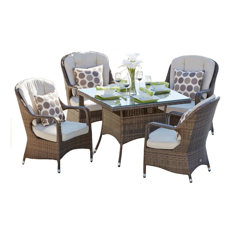 Patio 5-Pieces Brown Aluminum Outdoor Wicker Square Dining Table Set