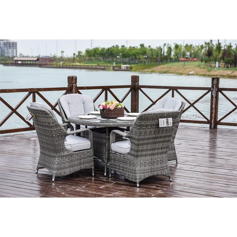 Patio 5-Pieces Gray Round Aluminum Rattan Outdoor Dining Set with Chairs