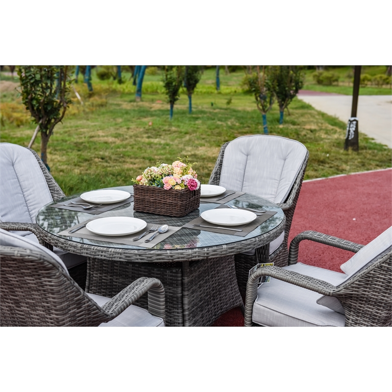 Patio 5-Pieces Gray Round Aluminum Rattan Outdoor Dining Set with Chairs
